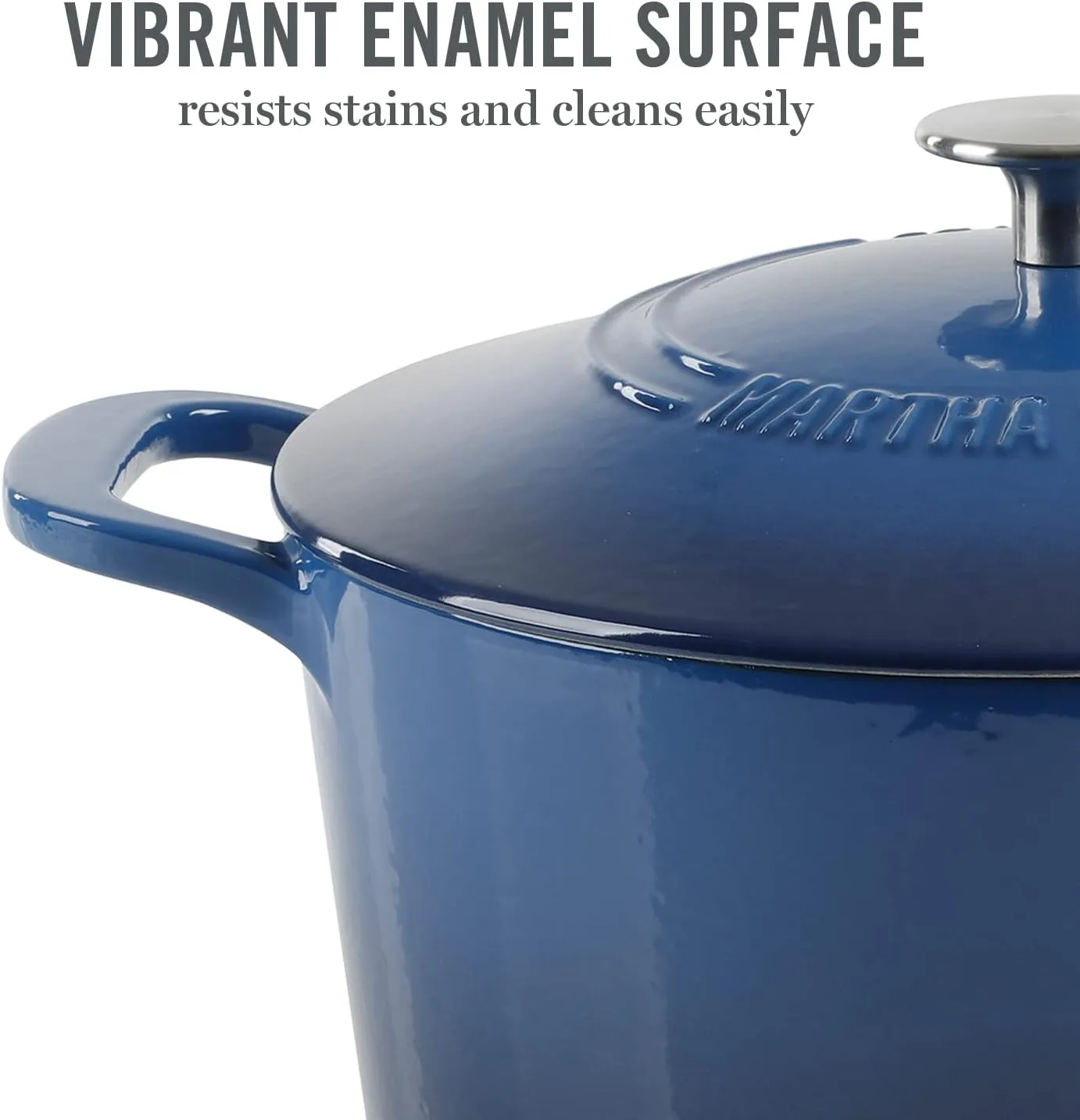 MARTHA STEWART Gatwick 7 QT Enamel Cast Iron Dutch Oven, Classic Blue