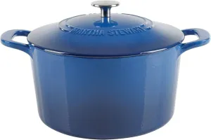 MARTHA STEWART Gatwick 7 QT Enamel Cast Iron Dutch Oven, Classic Blue