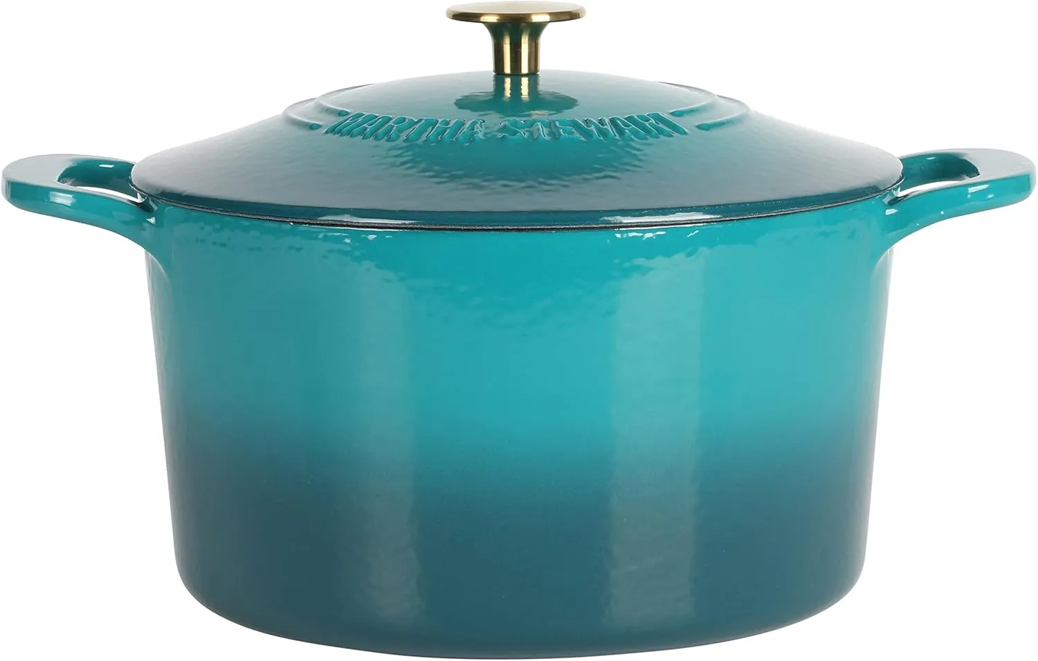 Martha Stewart Gatwick 7 QT Enamel Cast Iron Dutch Oven, Emerald Ombre w/Gold Knob