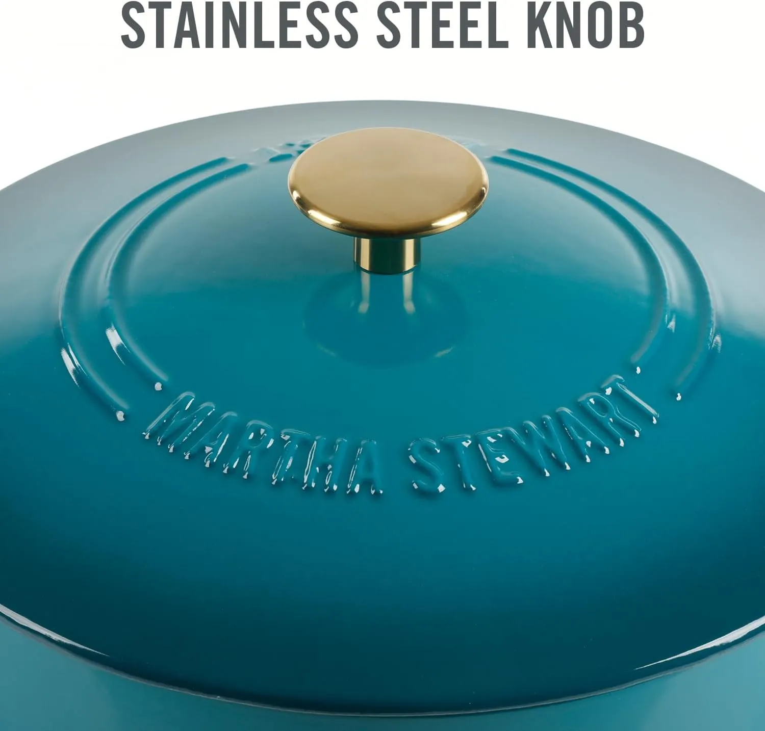 Martha Stewart Gatwick 7 QT Enamel Cast Iron Dutch Oven, Emerald Ombre w/Gold Knob