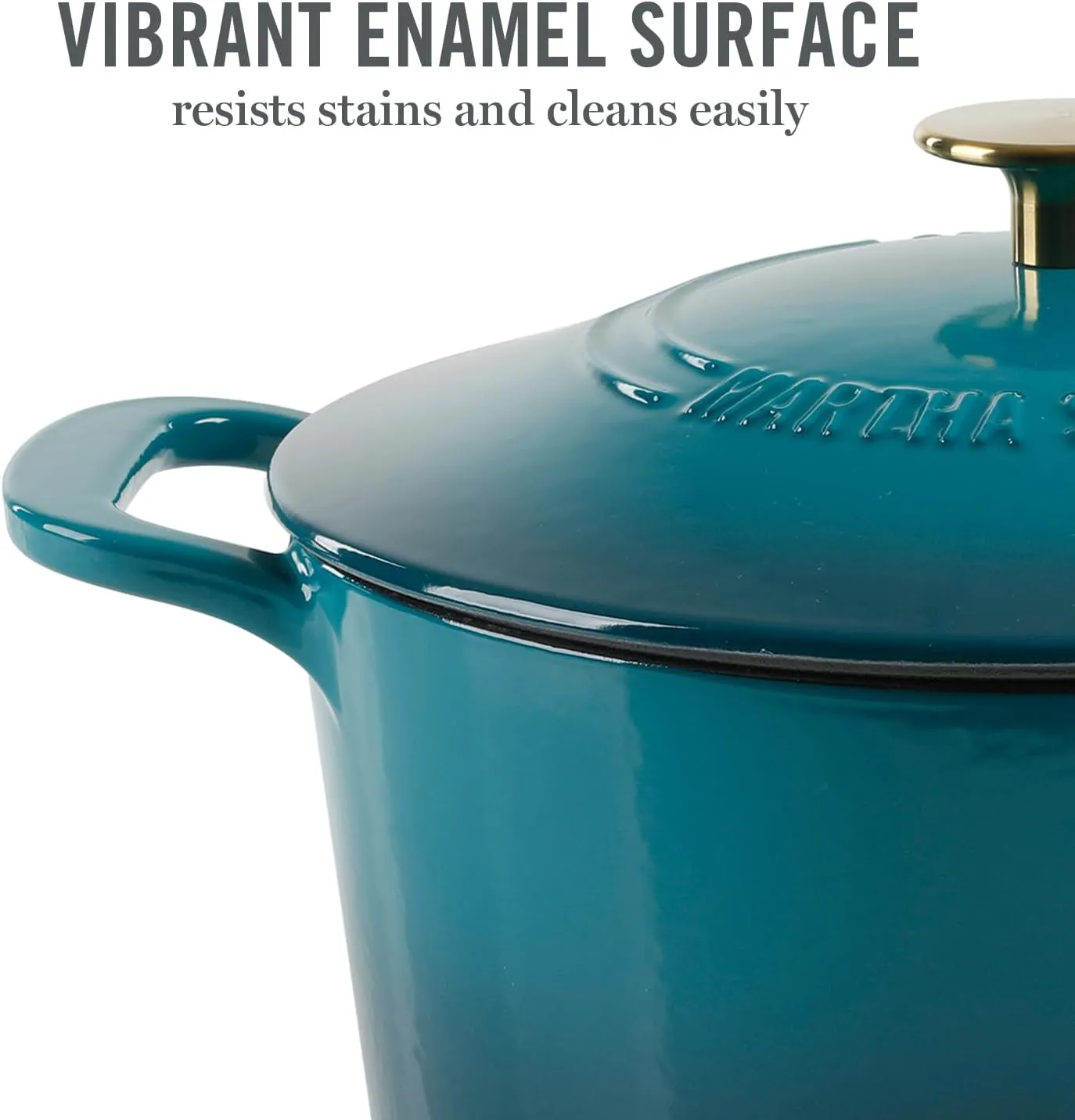 Martha Stewart Gatwick 7 QT Enamel Cast Iron Dutch Oven, Emerald Ombre w/Gold Knob