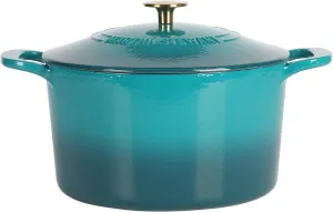 Martha Stewart Gatwick 7 QT Enamel Cast Iron Dutch Oven, Emerald Ombre w/Gold Knob