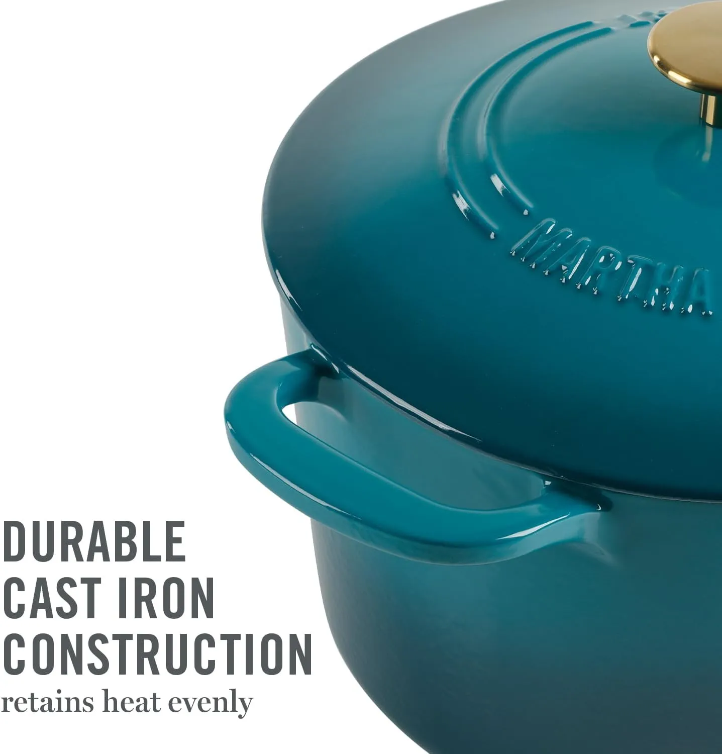 Martha Stewart Gatwick 7 QT Enamel Cast Iron Dutch Oven, Emerald Ombre w/Gold Knob