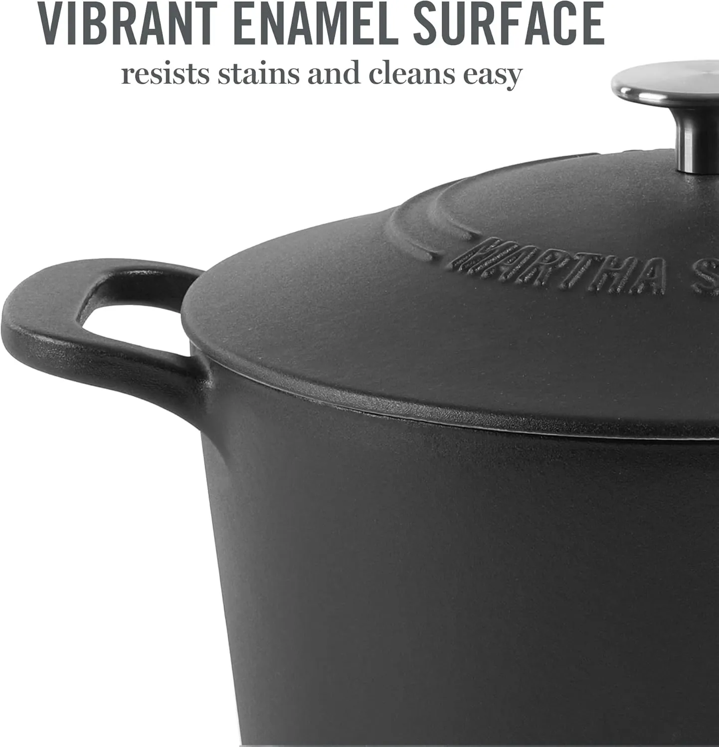 MARTHA STEWART Gatwick 7 QT Enamel Cast Iron Dutch Oven, Matte Black