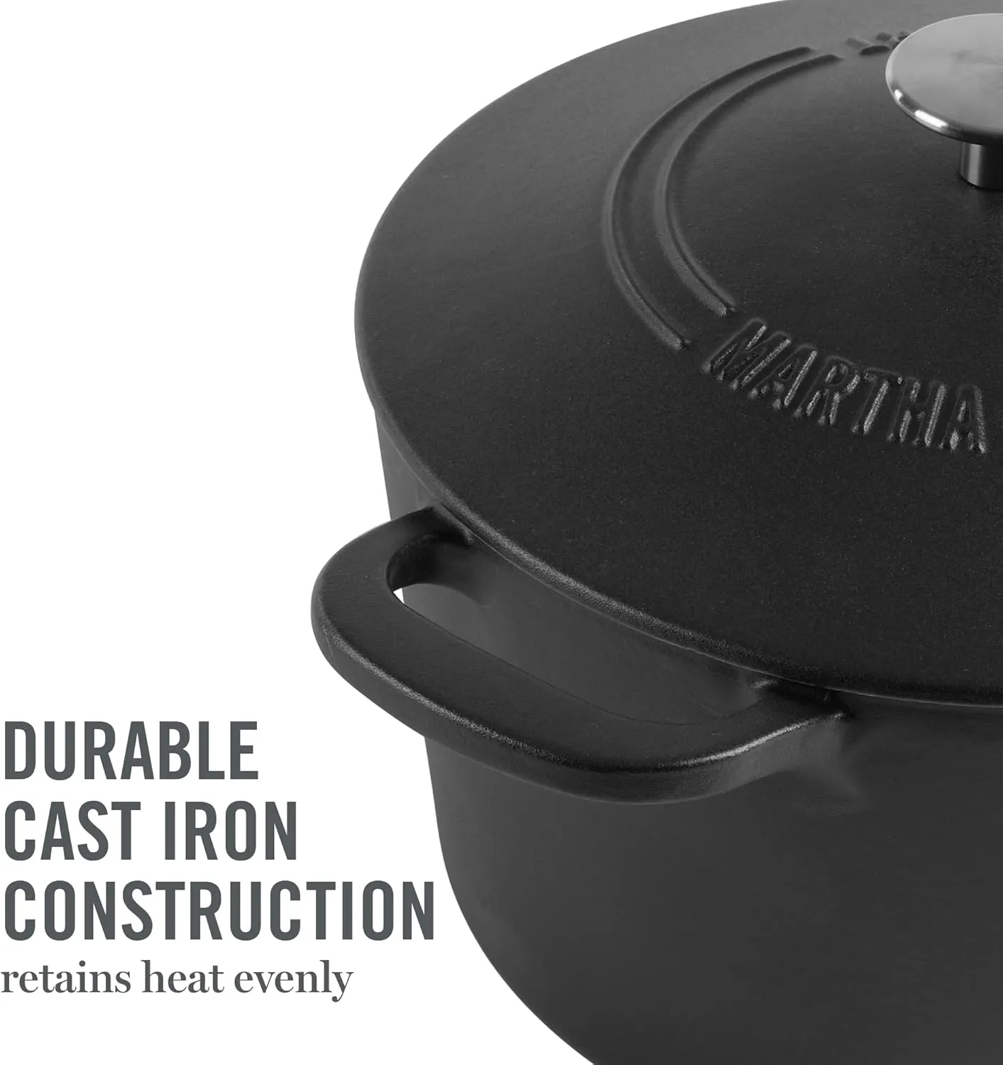 MARTHA STEWART Gatwick 7 QT Enamel Cast Iron Dutch Oven, Matte Black