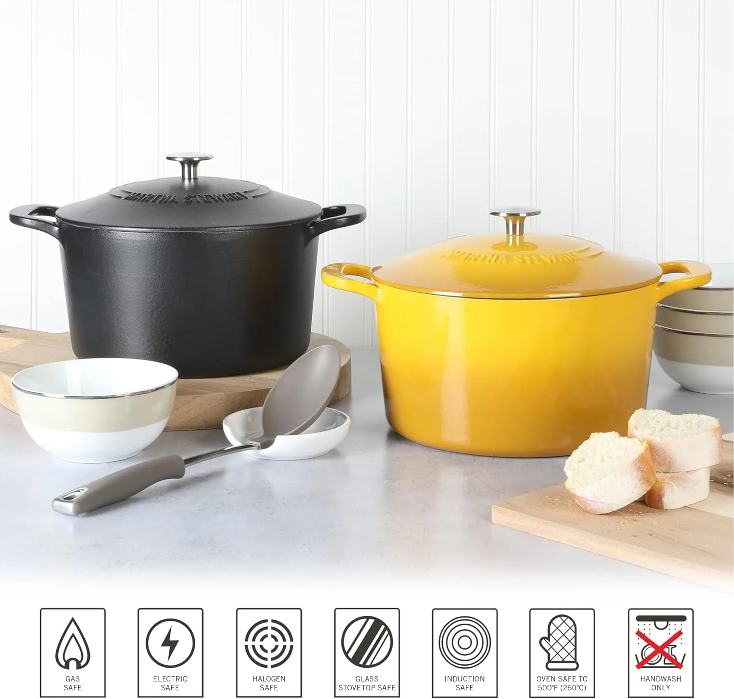 MARTHA STEWART Gatwick 7 QT Enamel Cast Iron Dutch Oven, Matte Black