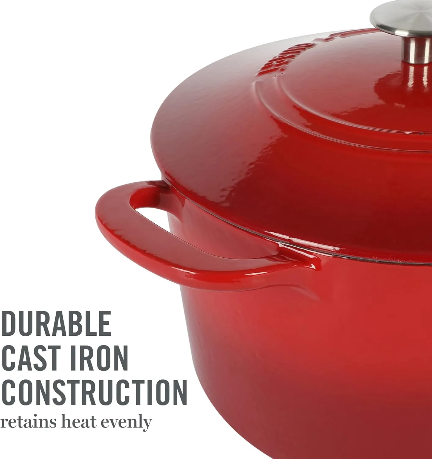 MARTHA STEWART Gatwick 7 QT Enamel Cast Iron Dutch Oven, Red Ombre