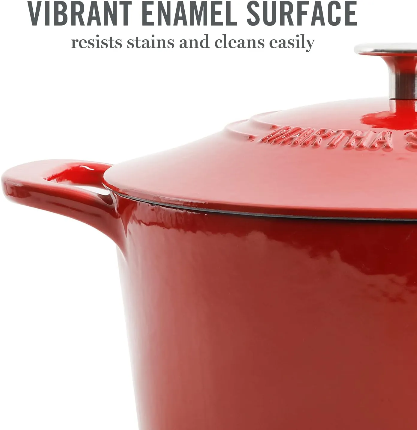 MARTHA STEWART Gatwick 7 QT Enamel Cast Iron Dutch Oven, Red Ombre