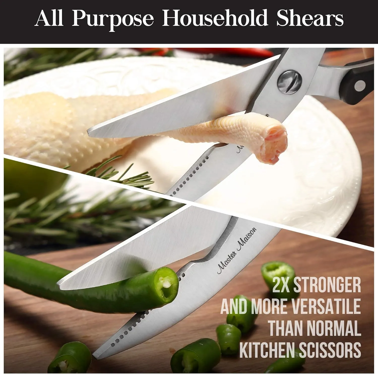 Master Maison 15-Piece Kitchen Knife Set - Wooden Knife Block Set with Sharpener - Chef, Utility, and Steak Knives - Stainless Steel Blades for Professional Cooking - Black