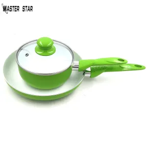 Master Star Apple Green Pan Set Breakfast SaucePan Omelette Maker 24cm Fry Pan Cookware For Kids With 16cm Soup Pot