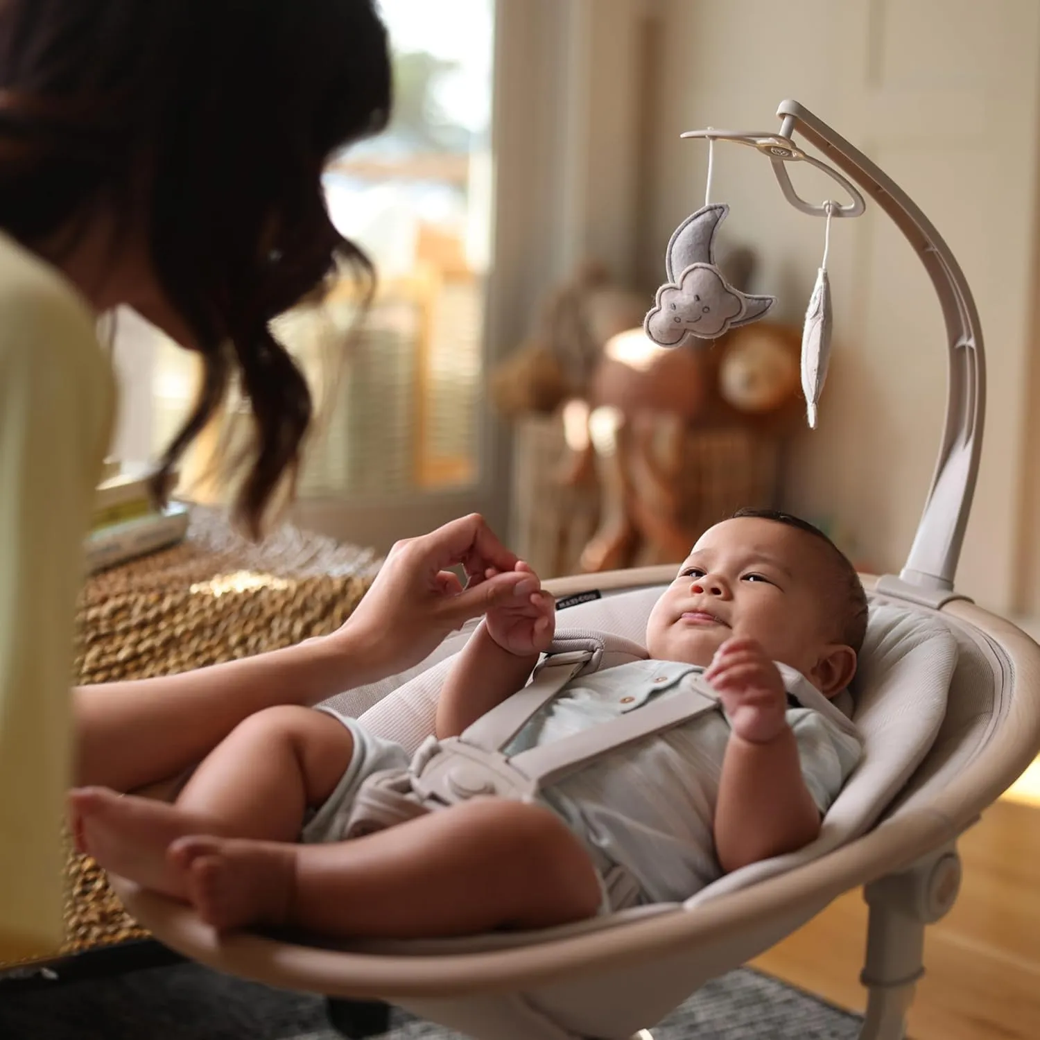 Maxi-Cosi Cassia Baby Swing: Portable, 360 Rotation, 5 Speeds, 12 Melodies, Recycled Fabric, Slate