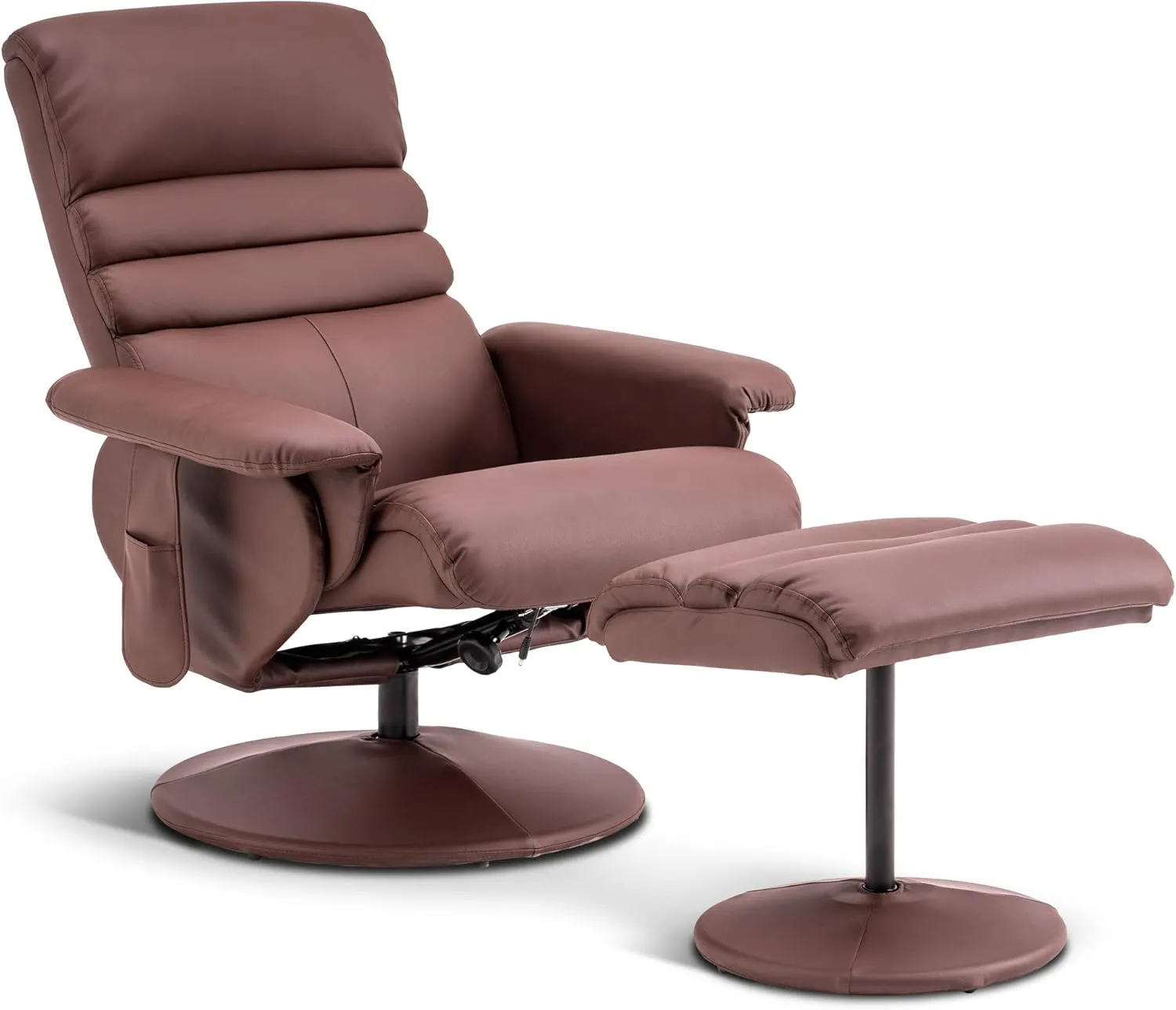 MCombo Recliner Chair with Ottoman, Swivel Living Room Chairs, Faux Leather Reclining Chair with Massage 7902 (Light Brown)