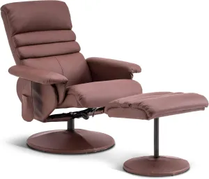 MCombo Recliner Chair with Ottoman, Swivel Living Room Chairs, Faux Leather Reclining Chair with Massage 7902 (Light Brown)