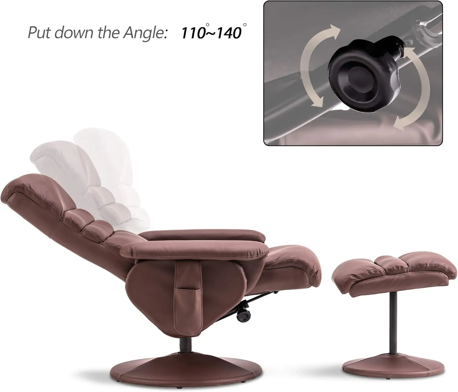 MCombo Recliner Chair with Ottoman, Swivel Living Room Chairs, Faux Leather Reclining Chair with Massage 7902 (Light Brown)