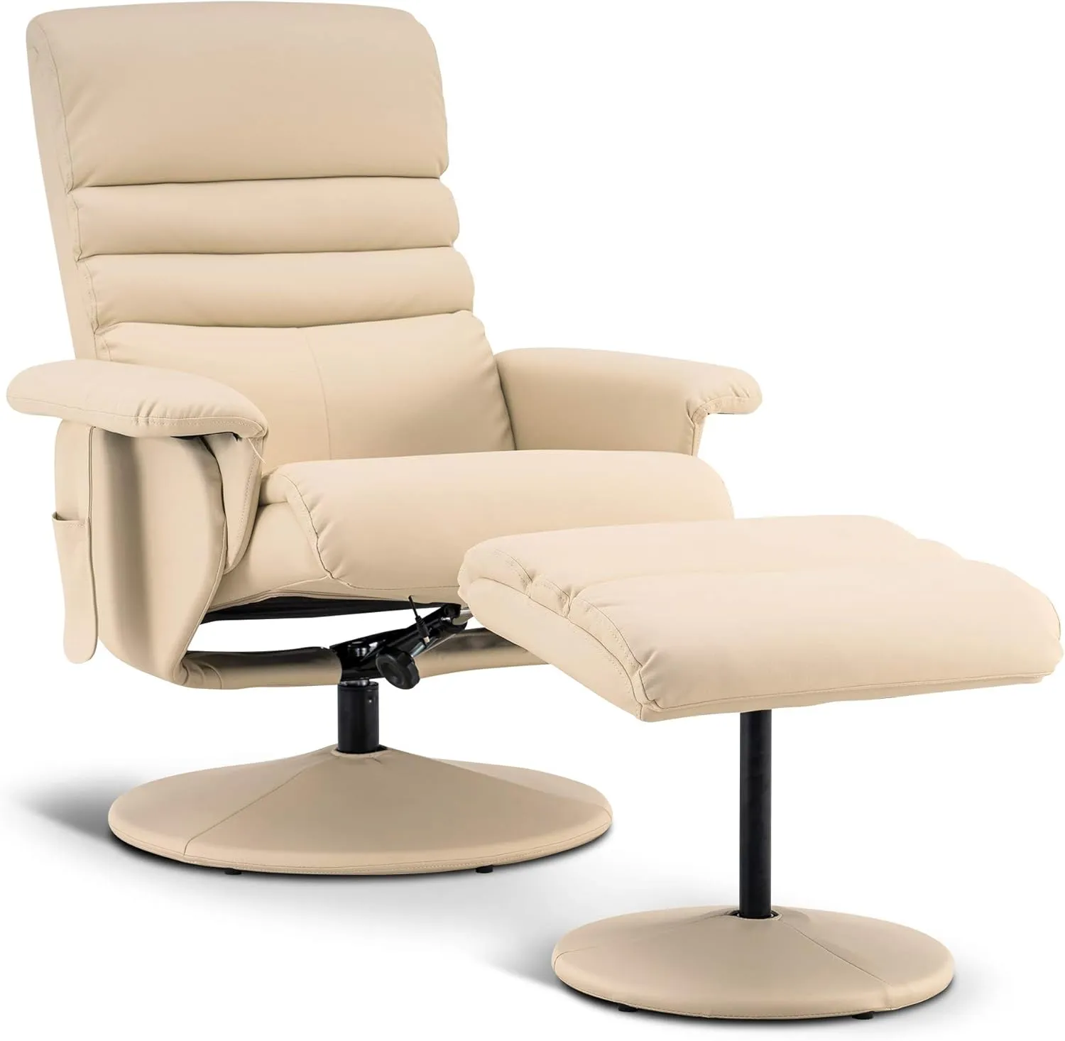 MCombo Recliner with Ottoman, Reclining Chair with Massage, 360 Swivel Living Room Chair Faux Leather 7902 (Cream White)