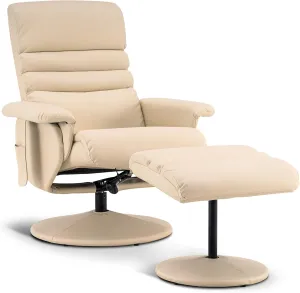 MCombo Recliner with Ottoman, Reclining Chair with Massage, 360 Swivel Living Room Chair Faux Leather 7902 (Cream White)