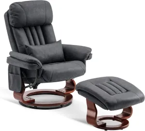 MCombo Swivel Recliner with Ottoman, Chenille Fabric TV Chair with Vibration Massage, Ideal for Small Space, Living Room & Bedroom (Faux Leather, Dark Grey)