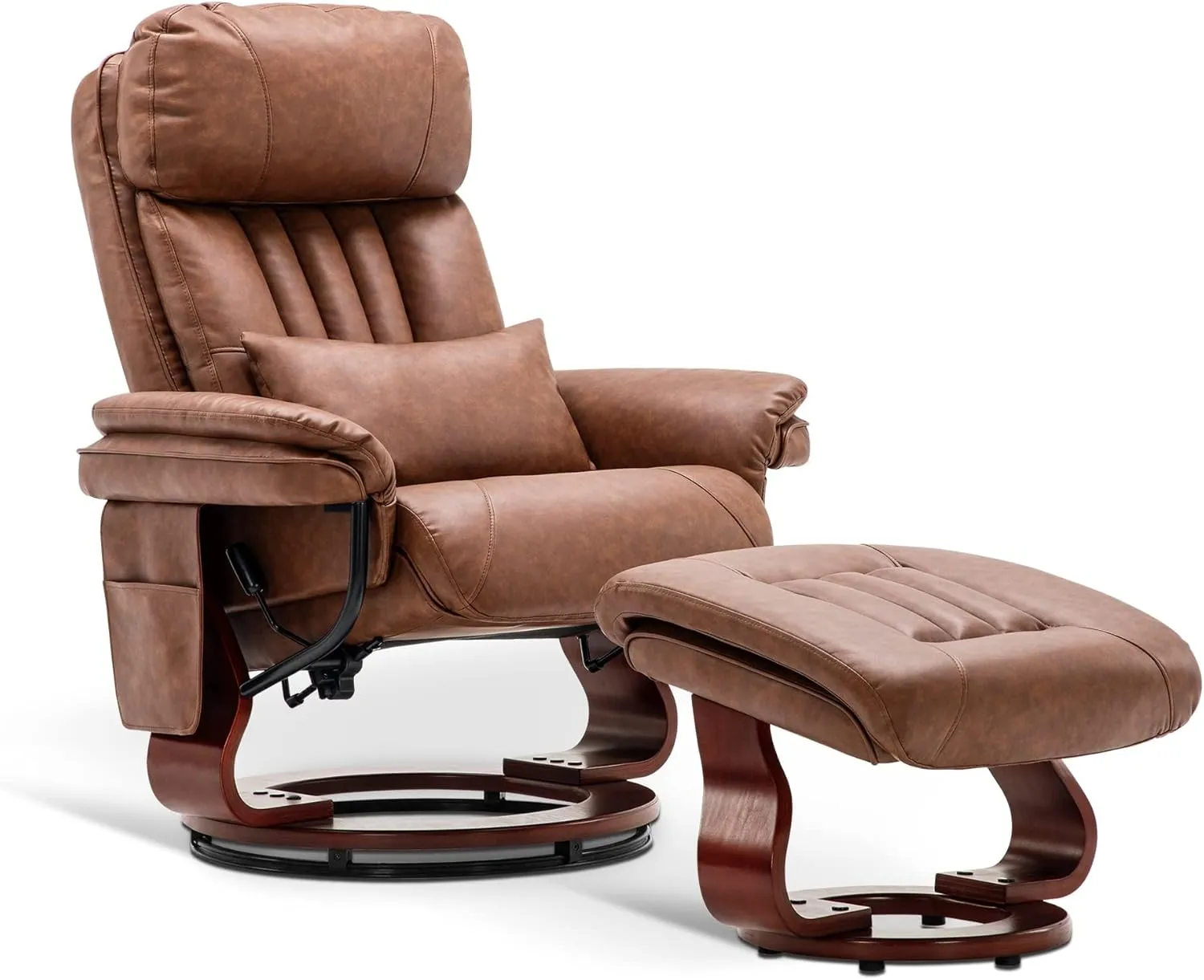 MCombo Swivel Recliner with Ottoman, TV Chair with Vibration Massage, Ideal for Small Space, RV, Living Room & Bedroom 4687 4999 (Faux Leather, Saddle)