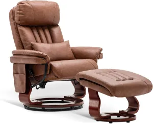MCombo Swivel Recliner with Ottoman, TV Chair with Vibration Massage, Ideal for Small Space, RV, Living Room & Bedroom 4687 4999 (Faux Leather, Saddle)