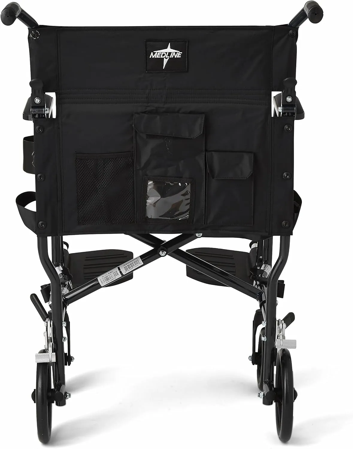 Medline Ultra Lightweight Transport Wheelchair for Adults, Foldable, 19-Inch Seat Width, Black Frame, Black Upholstery