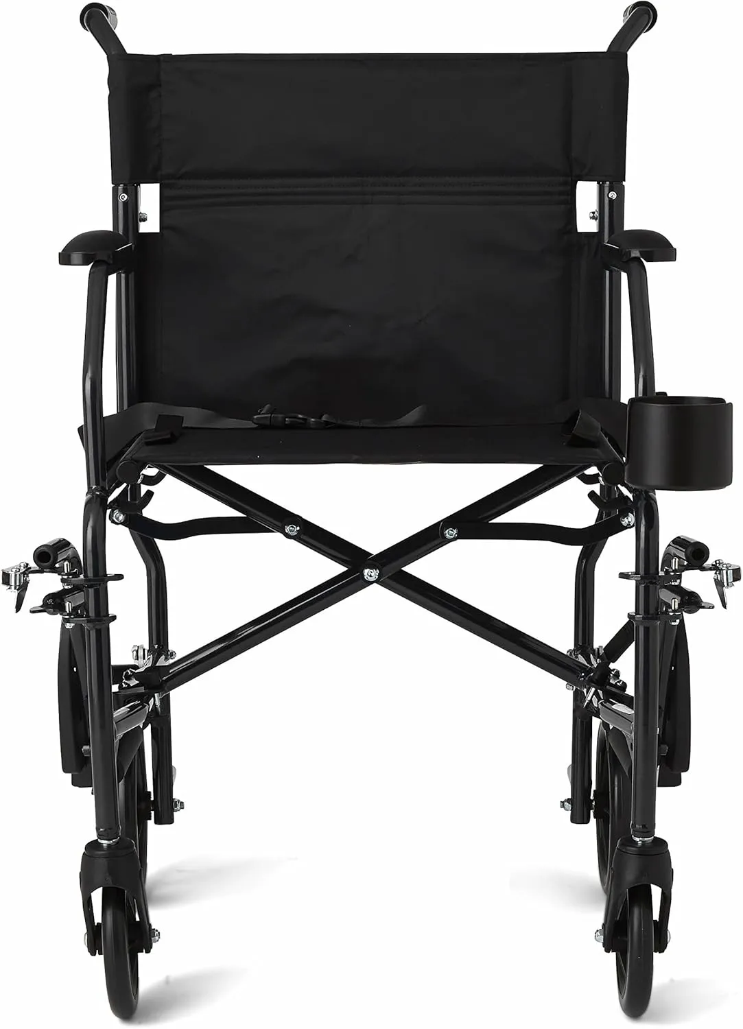 Medline Ultra Lightweight Transport Wheelchair for Adults, Foldable, 19-Inch Seat Width, Black Frame, Black Upholstery