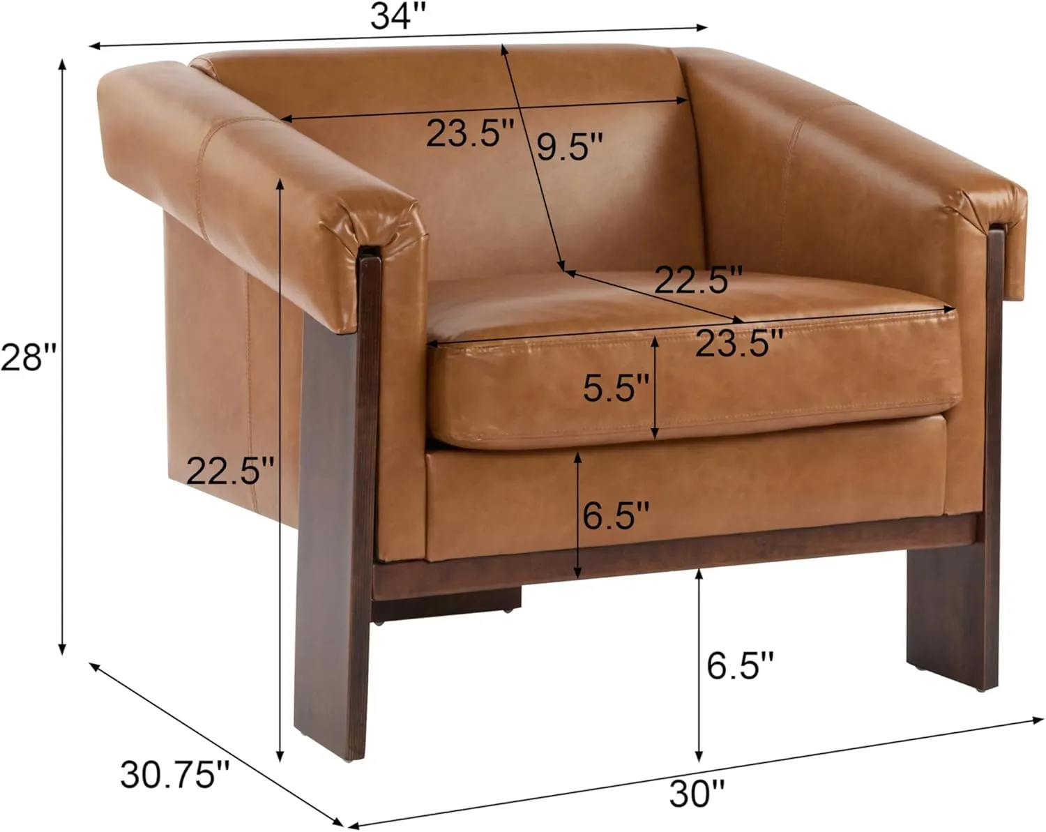 Merax Mid Century Modern Accent Chair Brown Faux Leather Armchair