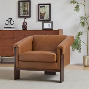 Merax Mid Century Modern Accent Chair Brown Faux Leather Armchair