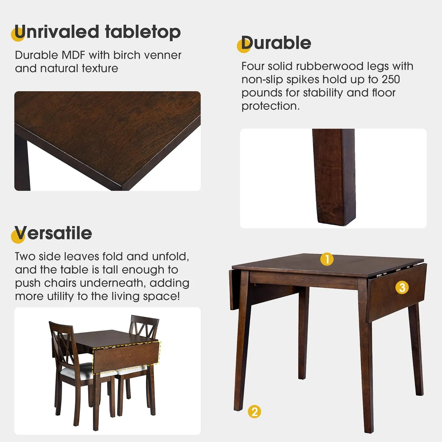 Merax Wooden 29"- 45" Extendable Rectangular Dining Table with Drop Leaf,Space Saving, Easy Assemble Brown