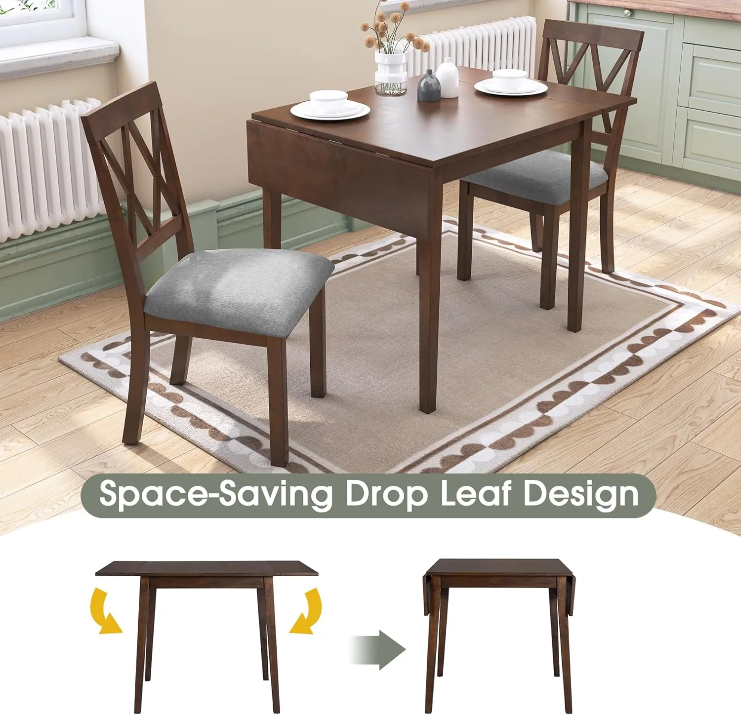 Merax Wooden 29"- 45" Extendable Rectangular Dining Table with Drop Leaf,Space Saving, Easy Assemble Brown
