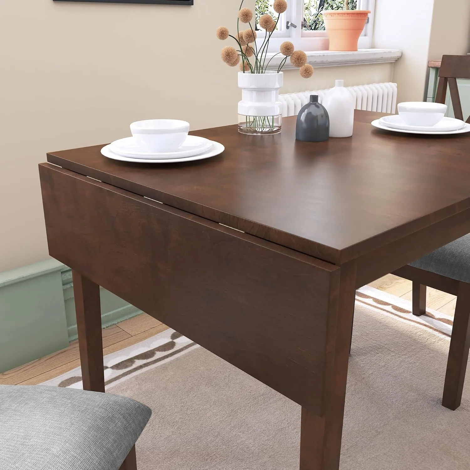 Merax Wooden 29"- 45" Extendable Rectangular Dining Table with Drop Leaf,Space Saving, Easy Assemble Brown