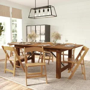 Merrick Lane Nathan Folding Solid Wood Dining Chair, Luxurious Curved Back, Versatile, Solid Beechwood Construction, Mortise & Tenon, Set of 4, Oak