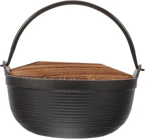 MERRYHAPY Japanese Iron Non-Stick Soup Cooking Pot Multi-use Camping Boiler with Wooden Lid for Outdoor Cooking Ramen Soup and Rice Easy to Clean Heavy Duty Design
