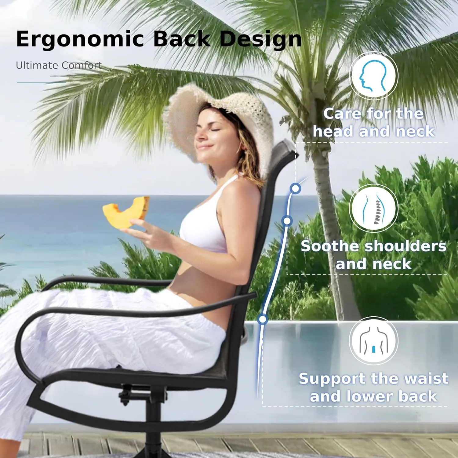 MFSTUDIO Swivel Patio Dining Chairs Set of 4, Outdoor Dining Chairs with Padded Textilene Fabric & Sturdy Metal Frame, All Weather Outdoor Sling Furniture Chairs for Deck, Backyard, Garden and Lawn