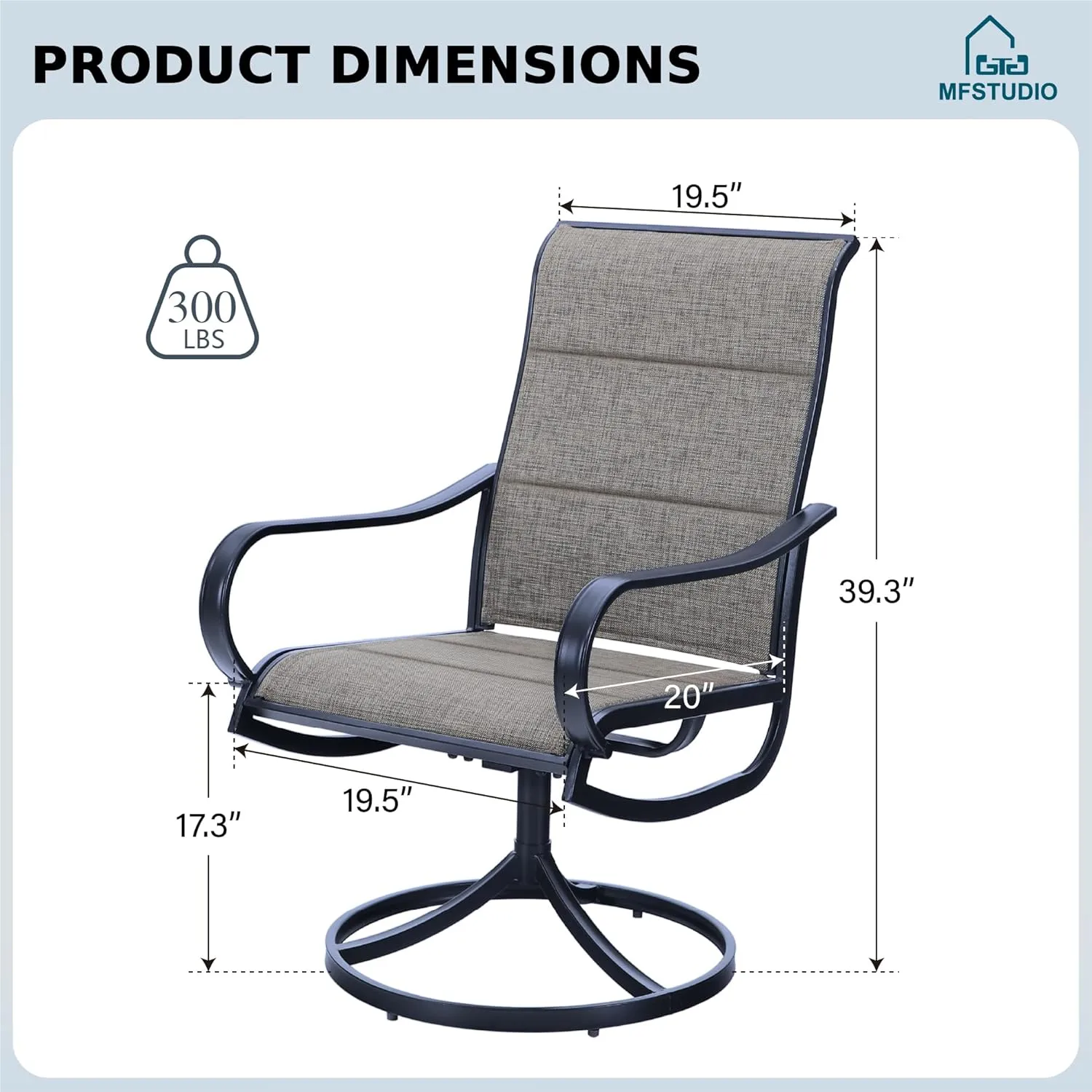 MFSTUDIO Swivel Patio Dining Chairs Set of 4, Outdoor Dining Chairs with Padded Textilene Fabric & Sturdy Metal Frame, All Weather Outdoor Sling Furniture Chairs for Deck, Backyard, Garden and Lawn