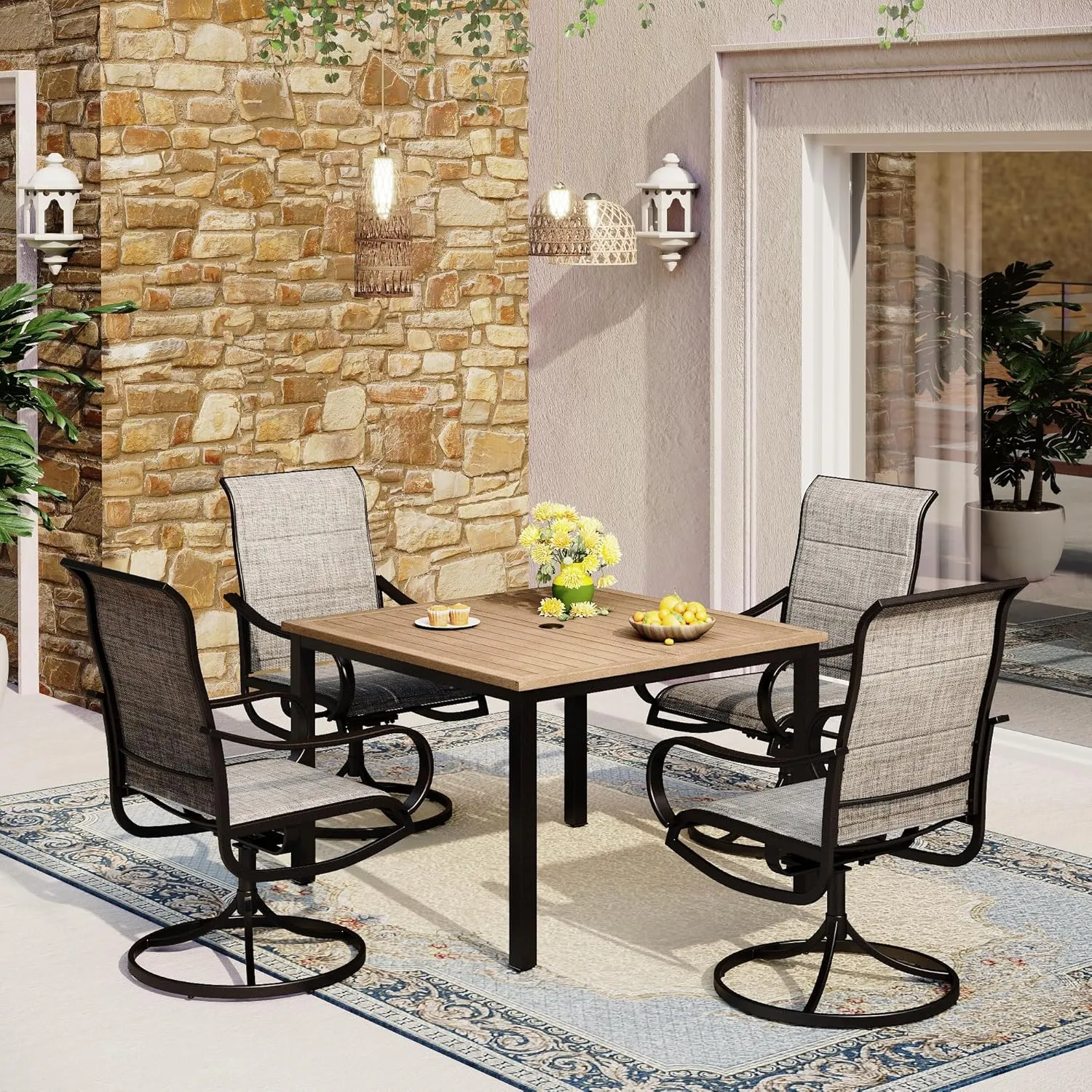 MFSTUDIO Swivel Patio Dining Chairs Set of 4, Outdoor Dining Chairs with Padded Textilene Fabric & Sturdy Metal Frame, All Weather Outdoor Sling Furniture Chairs for Deck, Backyard, Garden and Lawn