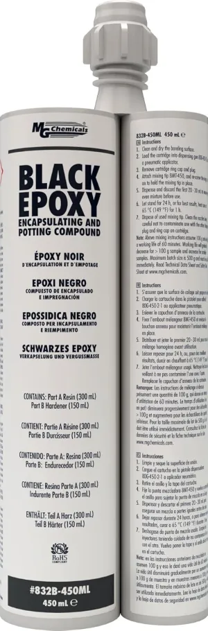 MG Chemicals 832B Black Epoxy Encapsulating & Potting Compound for Electronics, 450 mL Dual Cartridge
