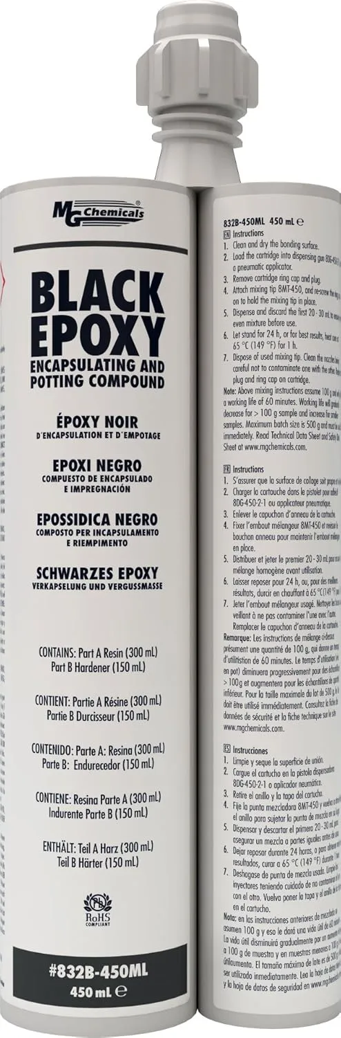 MG Chemicals 832B Black Epoxy Encapsulating & Potting Compound for Electronics, 450 mL Dual Cartridge