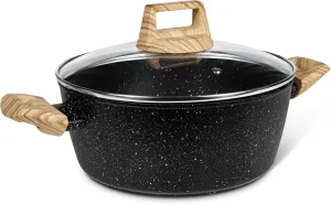 MICHELANGELO 4.3 Quart Nonstick Soup Pot with Lid, Non-Toxic Granite Coating, Induction Compatible, Non Stick Pot for Cooking with Stay-cool Handles, Black