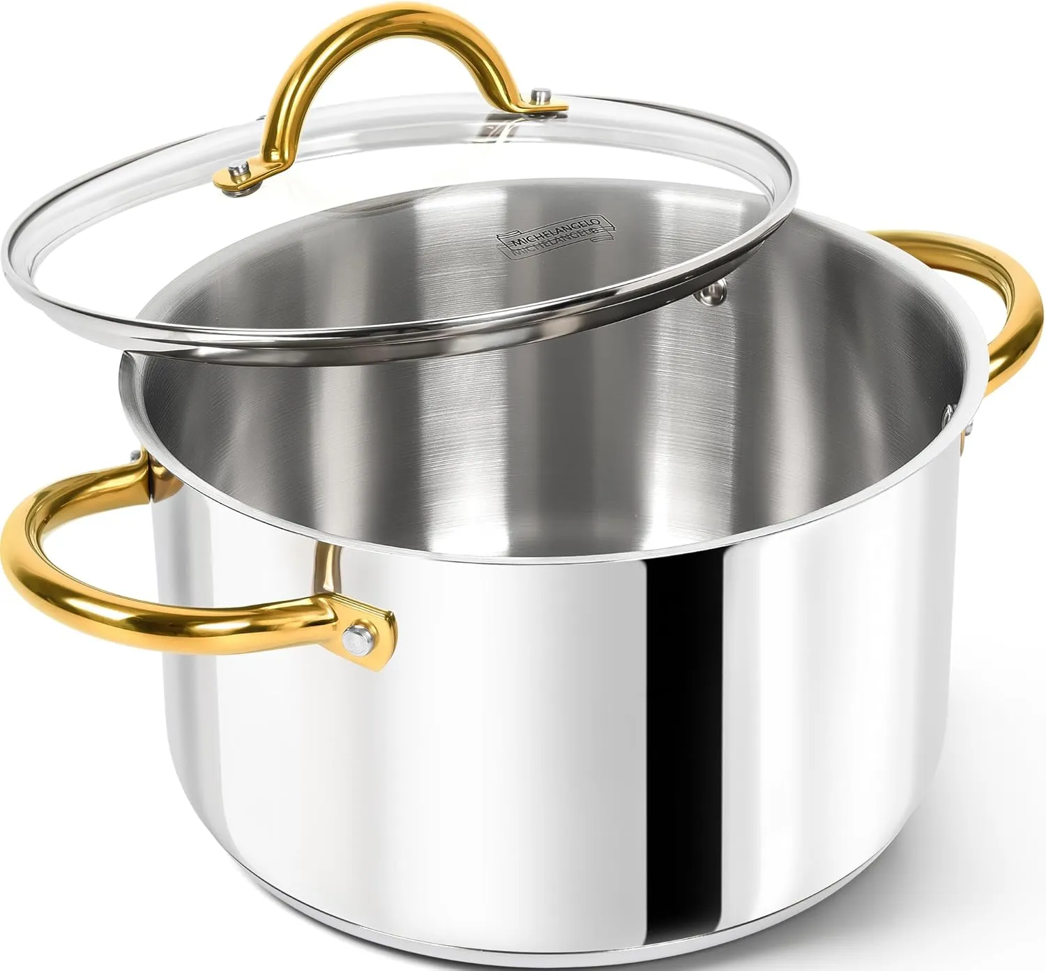 MICHELANGELO 6 Quart Stainless Steel Stock Pot With Lid - Induction Compatible Soup Pot, Cooking Pot With Riveted Handle, Oven & Dishwasher Safe