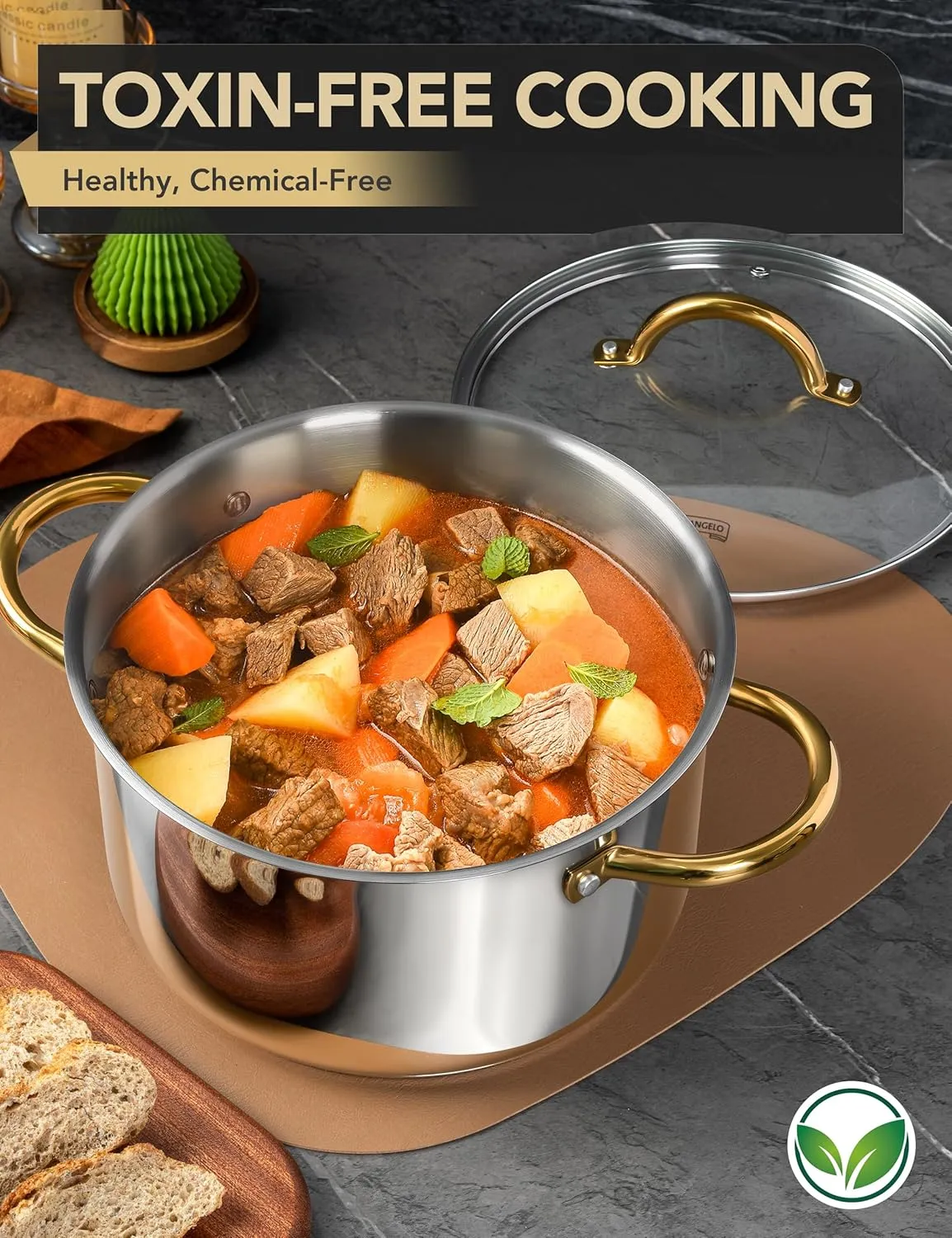 MICHELANGELO 6 Quart Stainless Steel Stock Pot With Lid - Induction Compatible Soup Pot, Cooking Pot With Riveted Handle, Oven & Dishwasher Safe