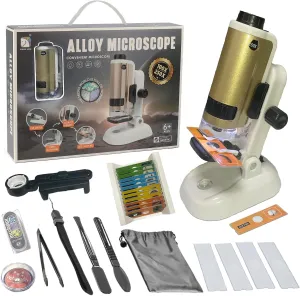 Microscope for Kids, SETFLAGS 250x Magnification Portable Pocket Microscope and 14 Slides,Science Kits STEM Toys for Kids, 4 Blank Slides, Educational Science Experiment Toy for DIY Specimen, Age 6 