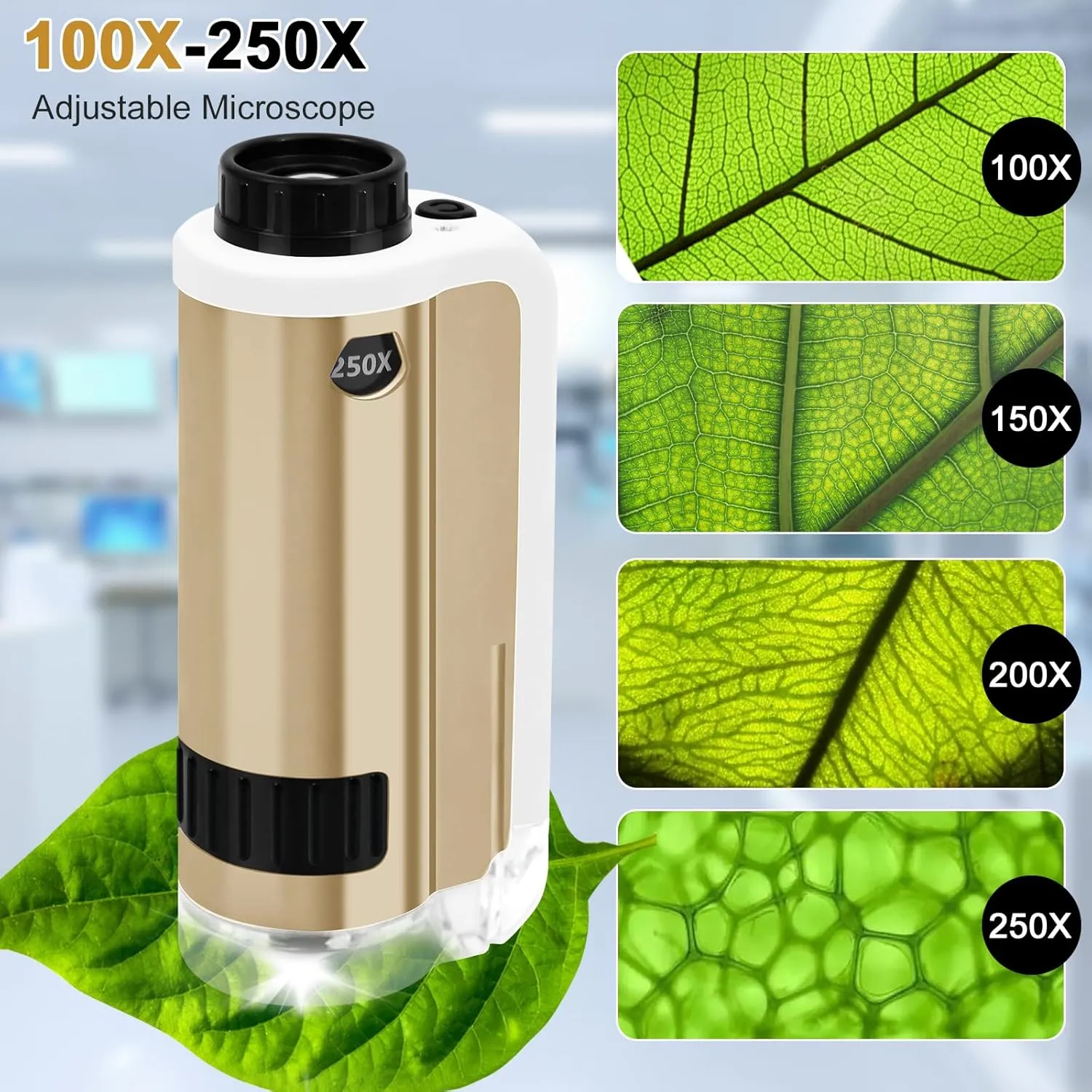 Microscope for Kids, SETFLAGS 250x Magnification Portable Pocket Microscope and 14 Slides,Science Kits STEM Toys for Kids, 4 Blank Slides, Educational Science Experiment Toy for DIY Specimen, Age 6 