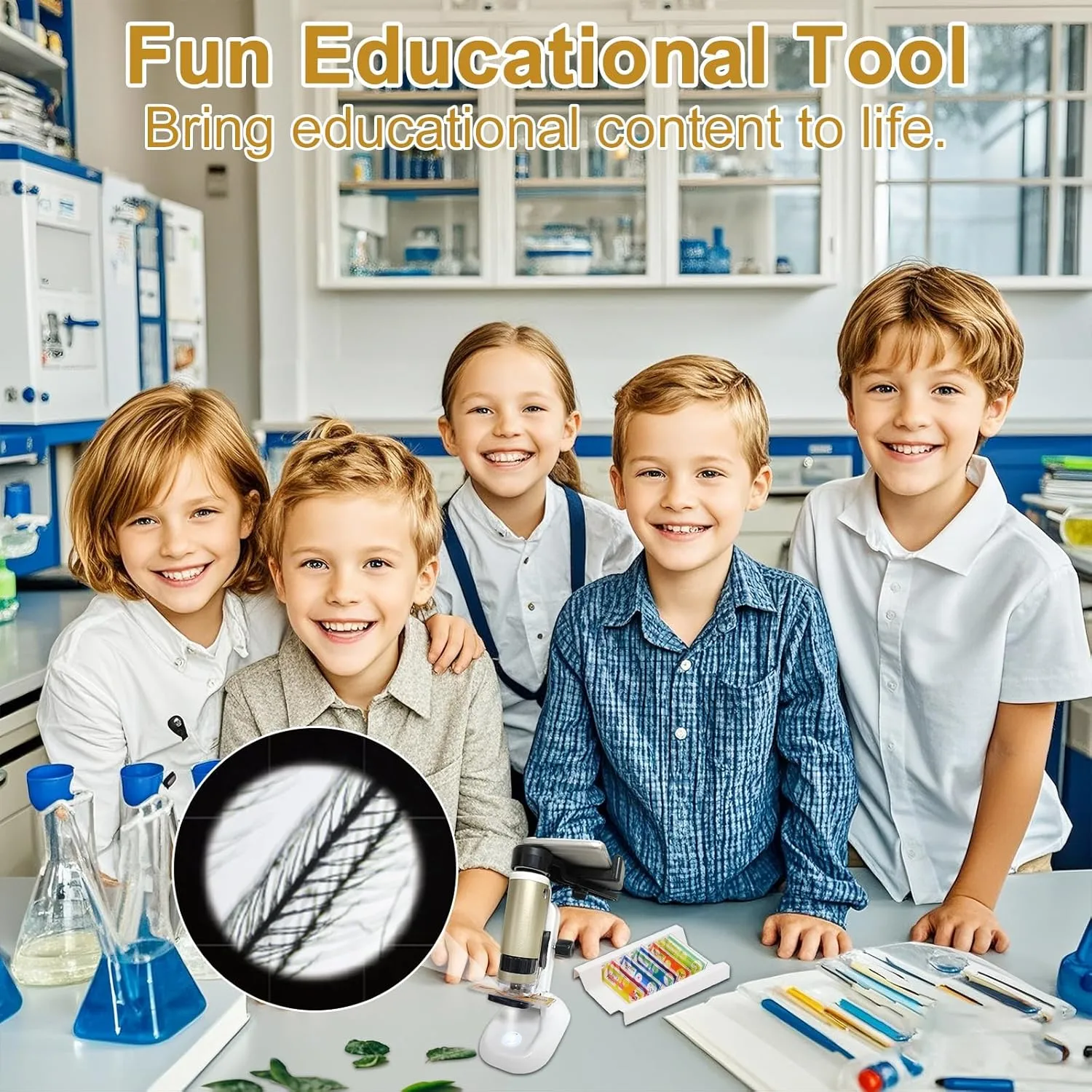 Microscope for Kids, SETFLAGS 250x Magnification Portable Pocket Microscope and 2 Slides,Science Kits STEM Toys for Kids, 4 Blank Slides, Educational Science Experiment Toy for DIY Specimen, Age 6 