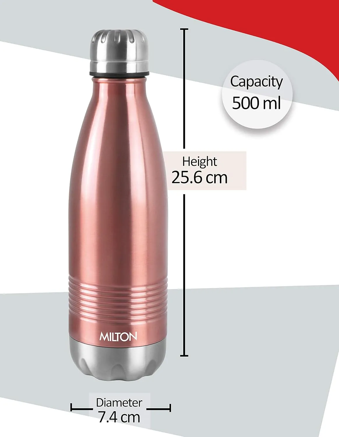 Milton Insulated Water Bottle 500 ml, (17 oz) Stainless Steel Double Walled Vacuum for 24 Hours Hot and Cold, Leakproof, BPA Free, Thermosteel Duo-DLX 500 Rose Gold
