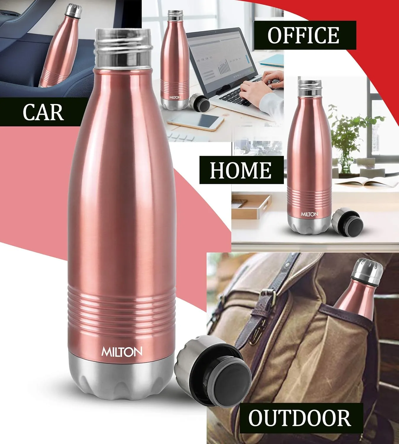 Milton Insulated Water Bottle 500 ml, (17 oz) Stainless Steel Double Walled Vacuum for 24 Hours Hot and Cold, Leakproof, BPA Free, Thermosteel Duo-DLX 500 Rose Gold