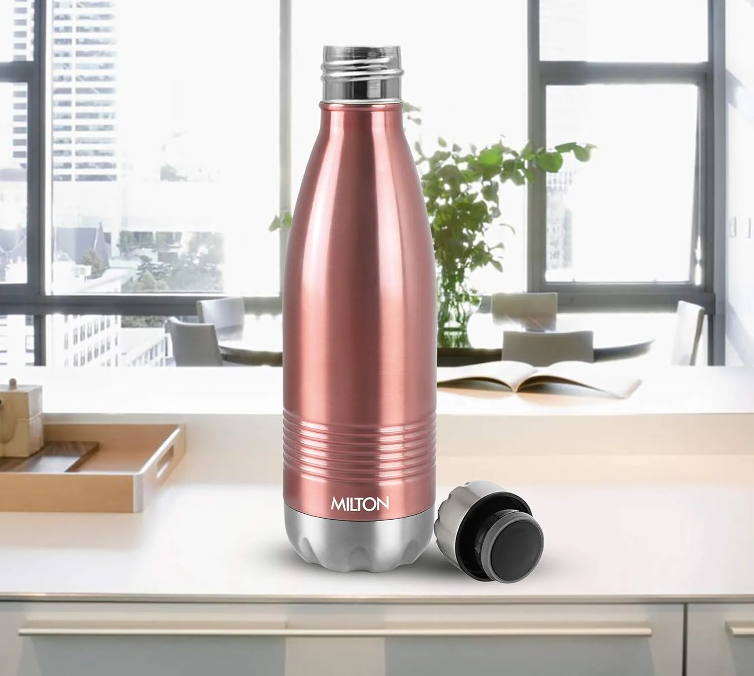 Milton Insulated Water Bottle 500 ml, (17 oz) Stainless Steel Double Walled Vacuum for 24 Hours Hot and Cold, Leakproof, BPA Free, Thermosteel Duo-DLX 500 Rose Gold