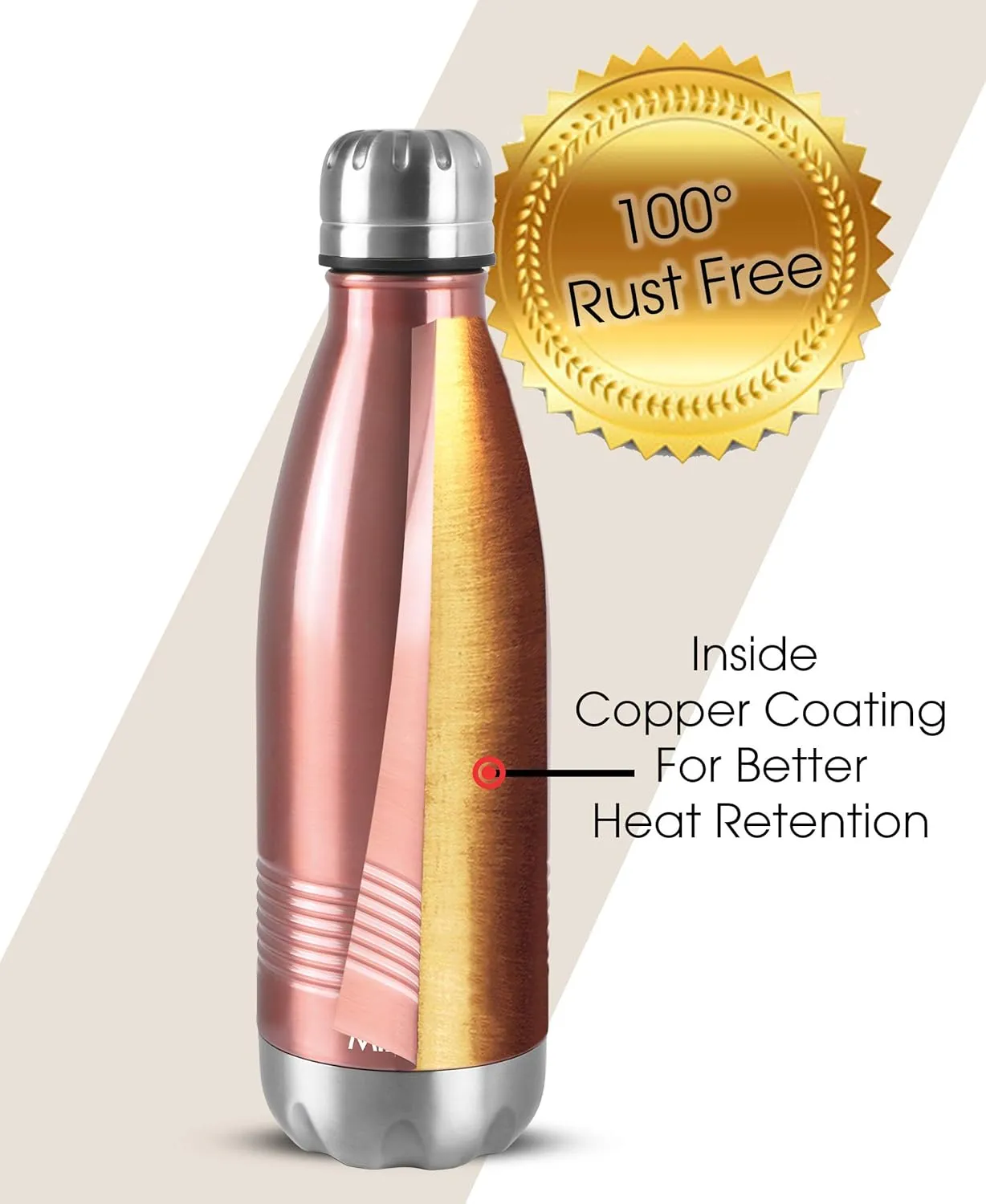 Milton Insulated Water Bottle 500 ml, (17 oz) Stainless Steel Double Walled Vacuum for 24 Hours Hot and Cold, Leakproof, BPA Free, Thermosteel Duo-DLX 500 Rose Gold