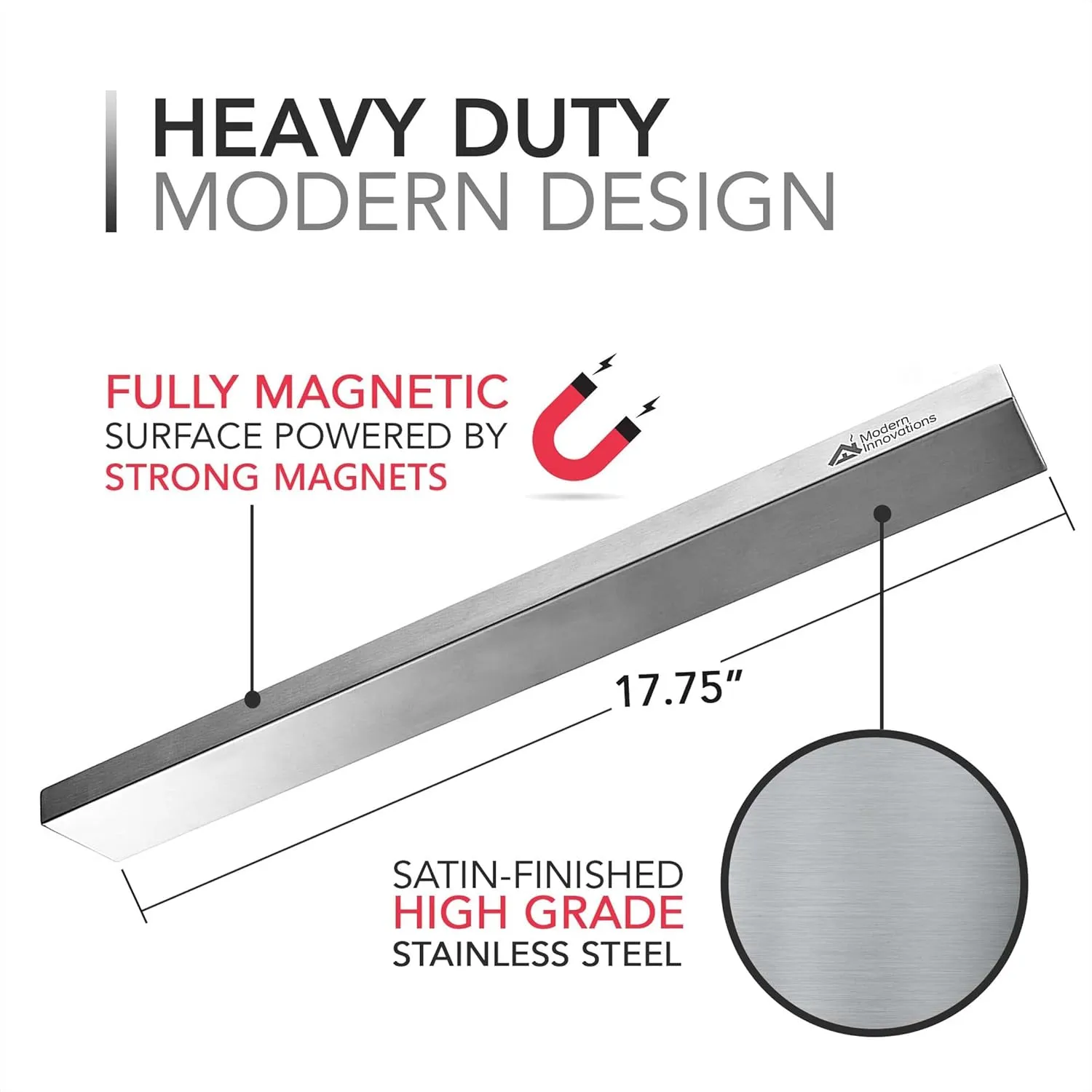 Modern Innovations 18 Inch Magnetic Knife Holder for Refrigerator, Magnetic Knife Holders for Fridge or Kitchen Wall No Drilling, Magnet Strips for Knives & Metal Utensils, Tool Rack, Stainless Steel