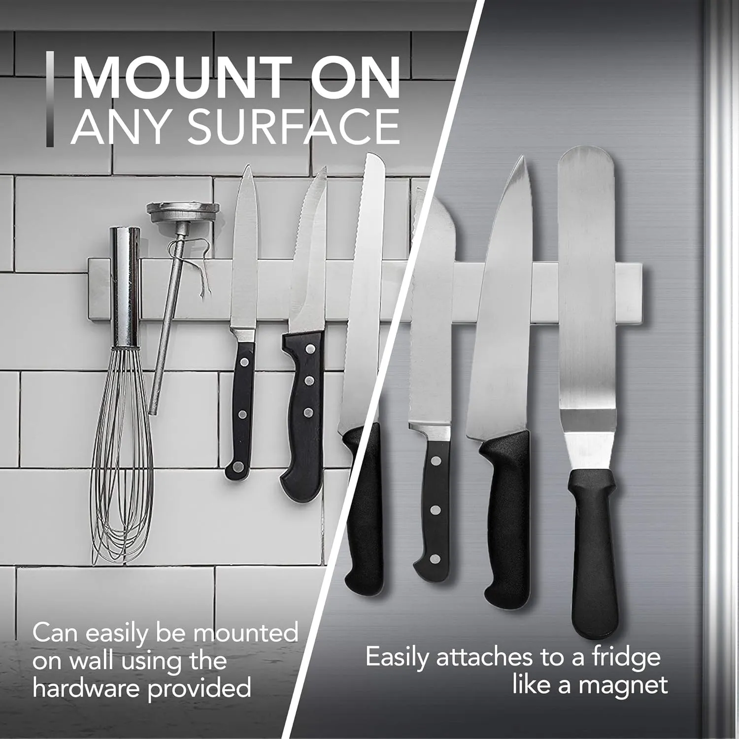 Modern Innovations 18 Inch Magnetic Knife Holder for Refrigerator, Magnetic Knife Holders for Fridge or Kitchen Wall No Drilling, Magnet Strips for Knives & Metal Utensils, Tool Rack, Stainless Steel