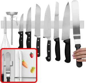 Modern Innovations 18 Inch Magnetic Knife Holder for Refrigerator, Magnetic Knife Holders for Fridge or Kitchen Wall No Drilling, Magnet Strips for Knives & Metal Utensils, Tool Rack, Stainless Steel